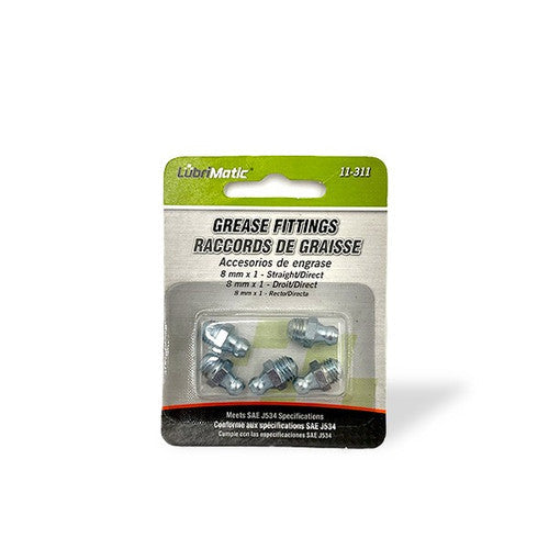 Lubrimatic Straight Grease Fittings with Ball Check Valve, Pack of 5 - Available in 6mm x 1.0 and 8mm Thread