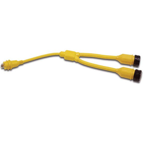 Marinco 162AY Y Adapter, One 50 Amp 125 Volt Input to Two 50 Amp 125 Volt Outputs, Yellow