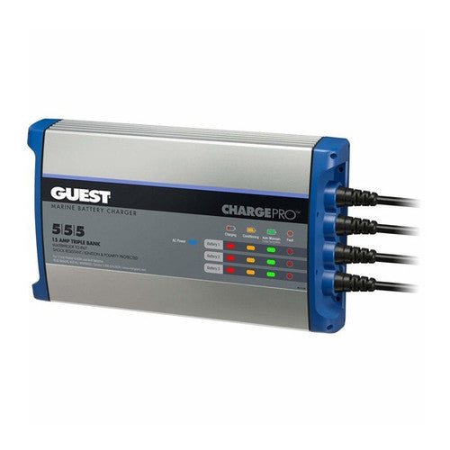 Guest 2713A ChargePro 15 Amp 3-Bank On-Board Battery Charger, 12V DC / 120V AC