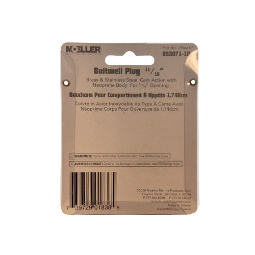 Moeller Marine Deck and Bait Well Drain Plug, 11/16 Inch, 2-Pack, Part Number 053071-10