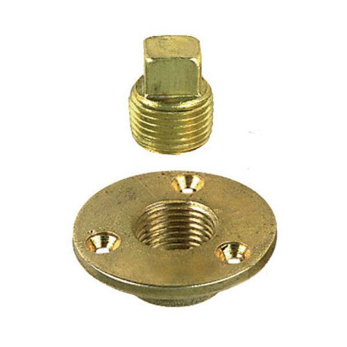 Perko Garboard Drain Plug 0714DP1PLB, 1/2 Inch Pipe, Cast Bronze Flange with Brass Plug