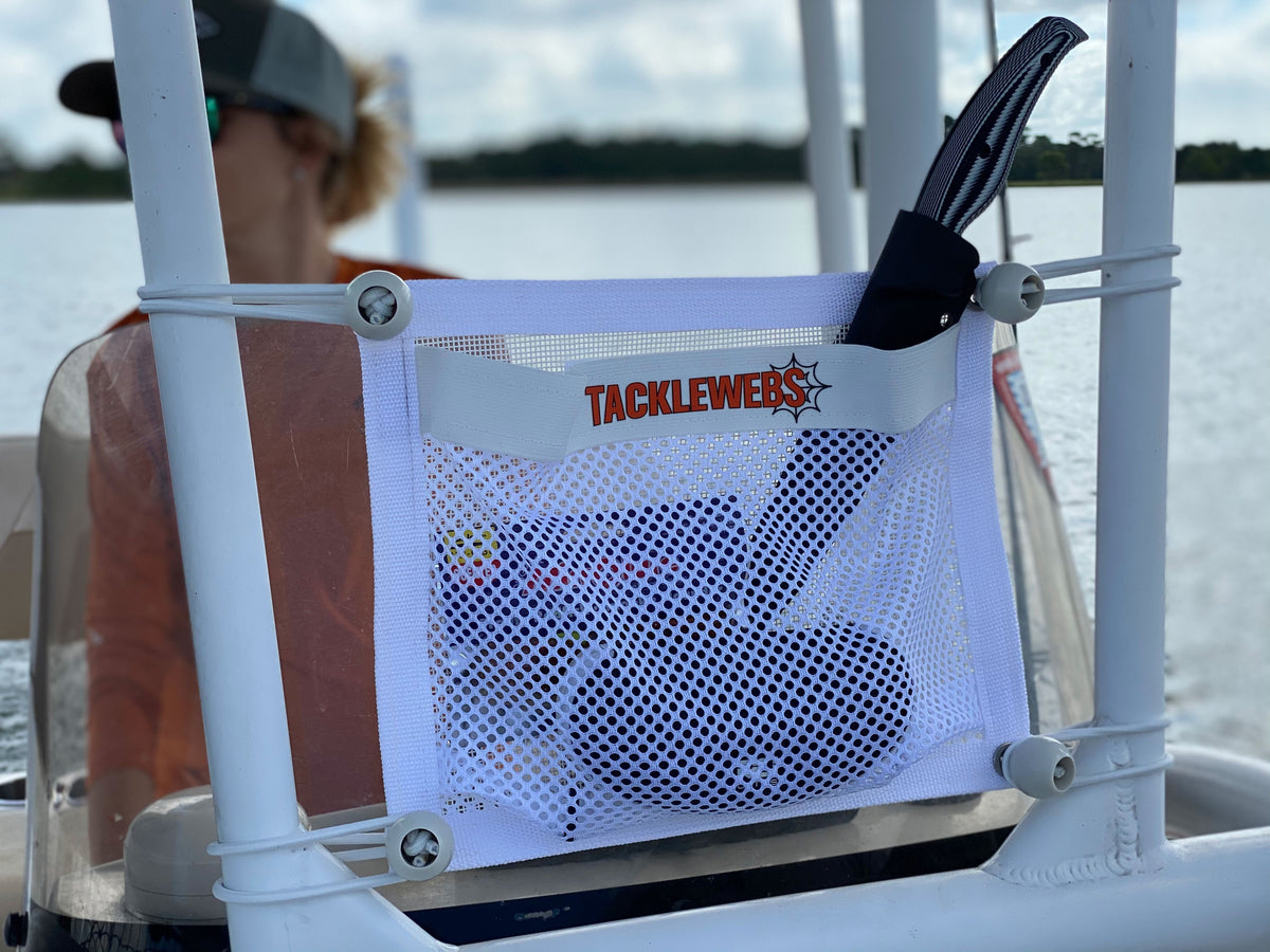 TackleWebs Bungee Storage Pocket, 12" x 10" Grommet-Mount Tackle Web - Available in Black and White