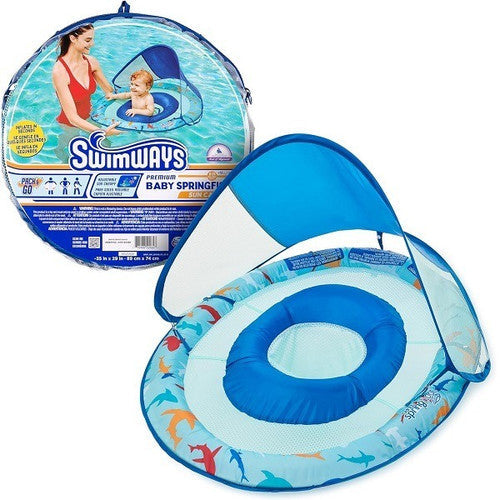 SwimWays Baby Spring Pool Float with Canopy - Mermaid & Shark Designs, Infant Float for Ages 9-24 Months