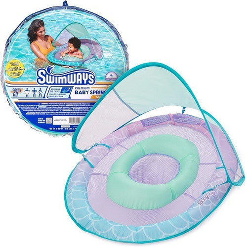 SwimWays Baby Spring Pool Float with Canopy - Mermaid & Shark Designs, Infant Float for Ages 9-24 Months