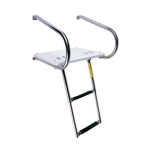 Garelick 19546 I/O Swim Platform with Telescoping Ladder, White Polyethylene, Stainless Steel Rails