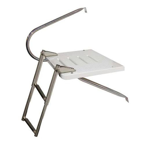 JIF Marine O/B 2-Step Telescoping Transom Swim Platform, 1 Stainless Steel Arm, Top Mount Boat Ladder