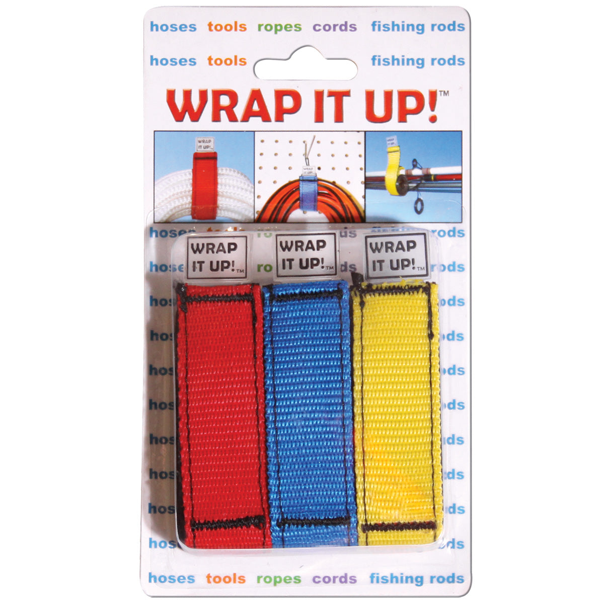 Airhead Wrap It Up Storage Straps, 3-Pack Assorted Color Cord Organizers, 12 Inch Hook and Loop