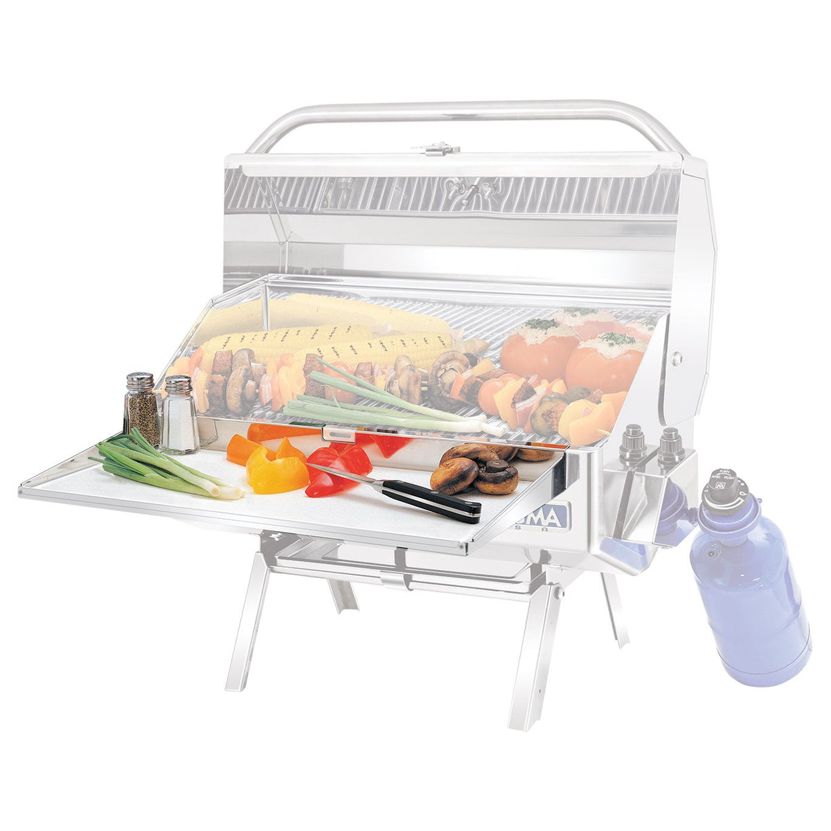 Magma A10-902 Stainless Steel Serving Shelf with Removable Cutting Board, Fits 9 x 18 Inch or Larger Rectangular Grills