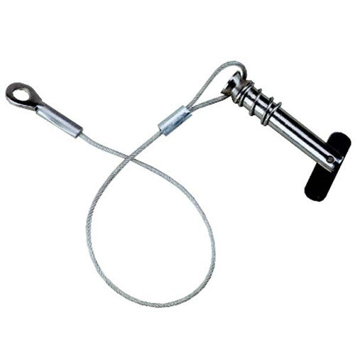 Attwood 66202-3 Tethered Spring-Loaded 1/4 Inch Clevis Pin with Cable Lanyard for Deck or Rail Hinge, Silver