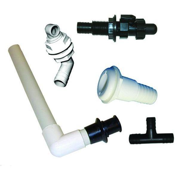 T-H Marine BWK-2 Complete Baitwell Kit - Overflow Drain Tube, Thru-Hull, Aeration Heads and Tee for Livewells and Bait Tanks