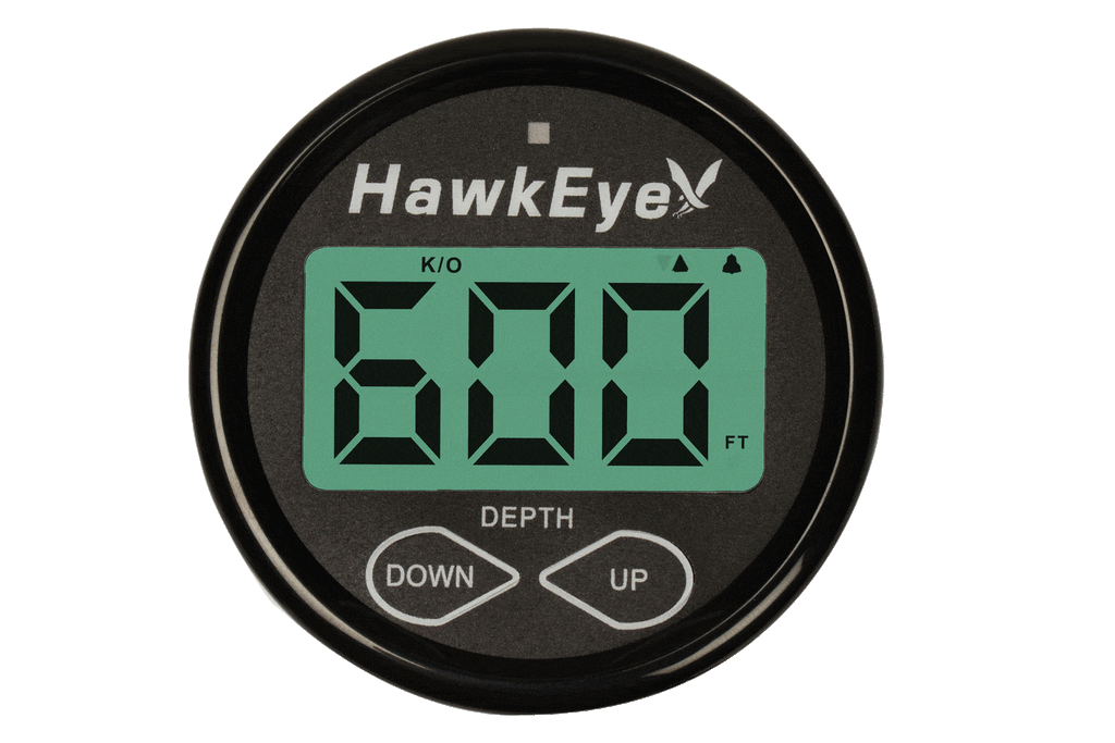 Hawk Eye Electronics DepthTrax Depth Sounder with Air and Water Temperature, 600 Feet - Transom Mount or Glue-In-Hull