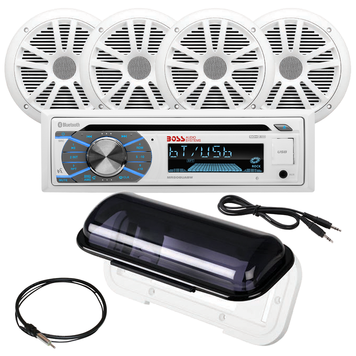 Boss Audio Systems MCK508WB.64S Marine Bluetooth Stereo Package with 6.5 Inch White Speakers