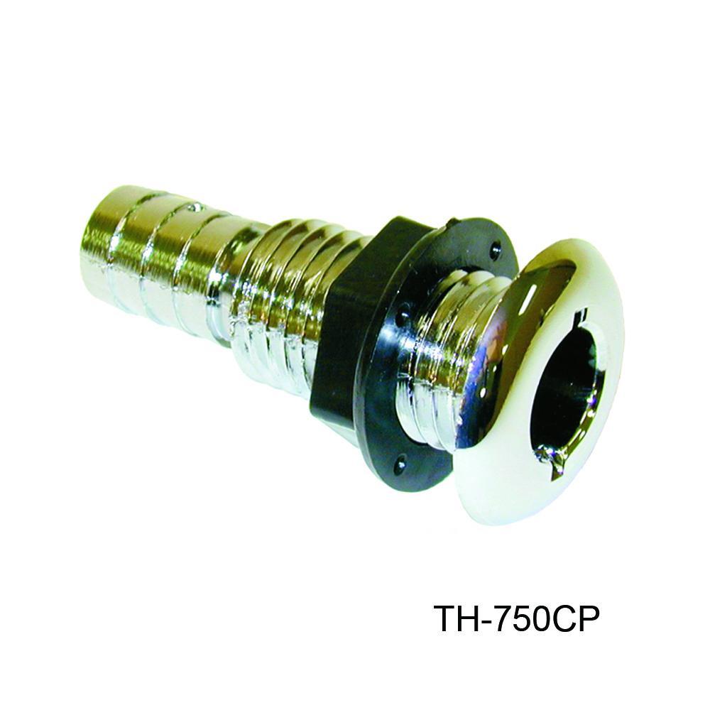T-H Marine TH-750CP Chrome Plated Plastic Straight Thru-Hull Fitting, 3/4 Inch Hose