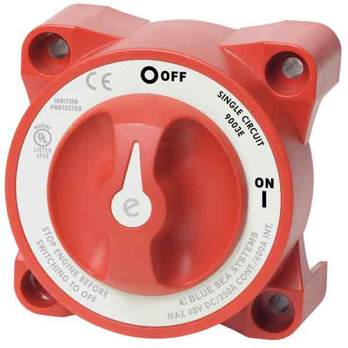 Blue Sea Systems 9003E e-Series Battery Switch, Single Circuit On-Off, 350A, 48V DC, Red