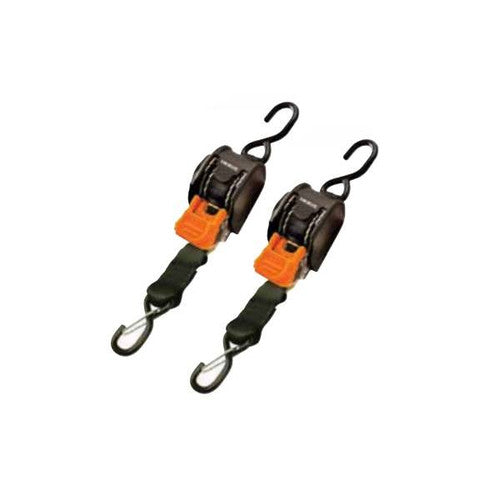 CargoBuckle Mini Ratchet Tie-Down Straps, 1 Inch x 72 Inch, Dual S-Hooks, Pair - F111640