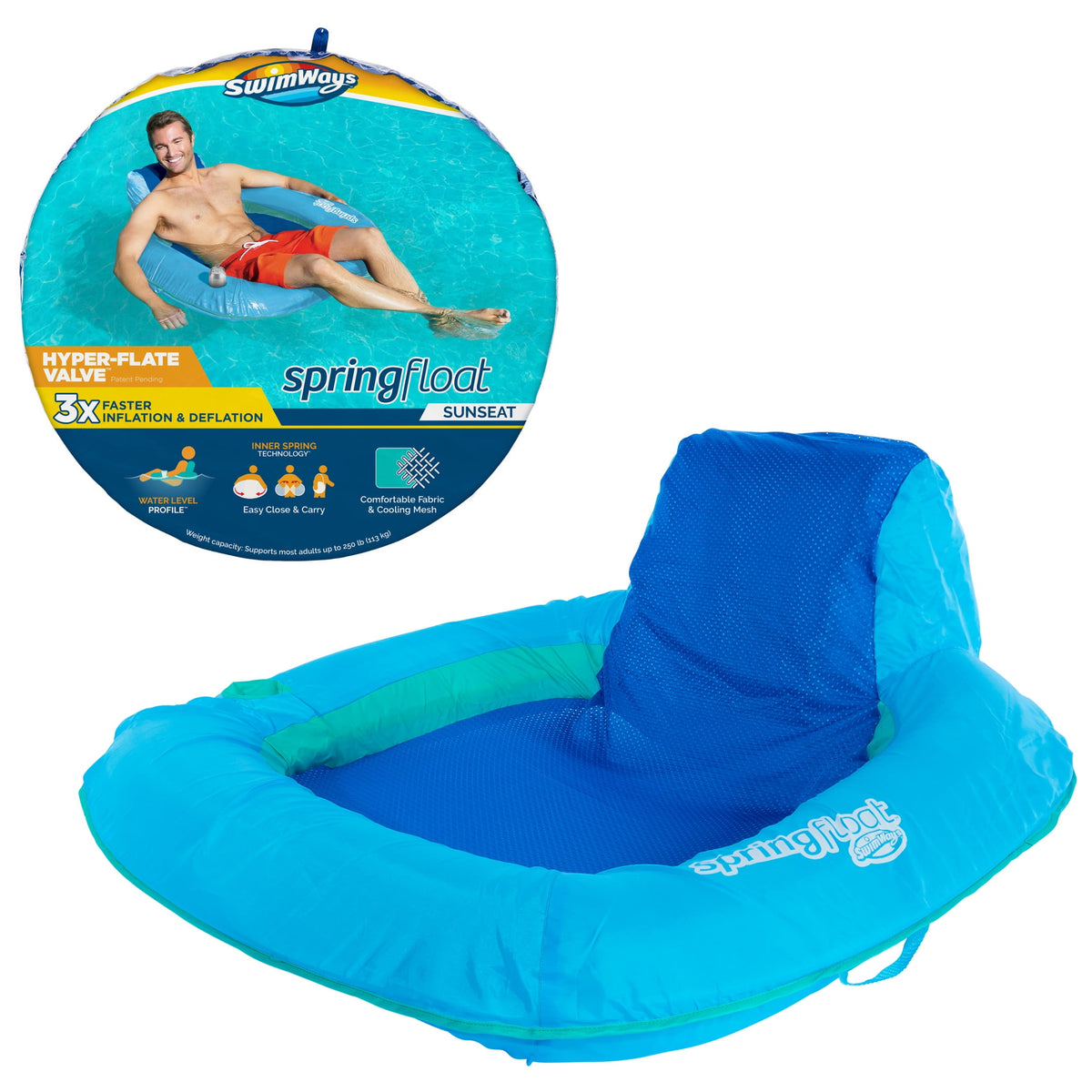 SwimWays Premium Spring Float SunSeat Inflatable Pool Lounge, Ultra Blue/Magenta