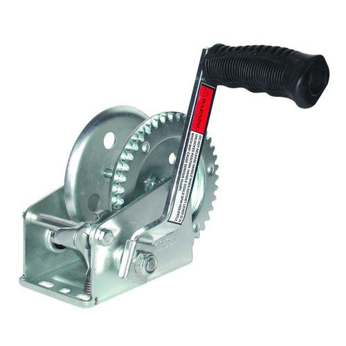 JIF Marine W1400D Trailer Winch, 1400 lb Capacity, 4:1 Ratio, 7 Inch Handle, with Strap