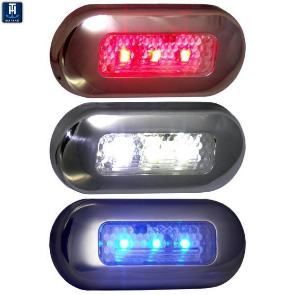 T-H Marine LED Oblong Courtesy Light, Polished 316 Stainless Steel Bezel - Available in Blue, Red, or White