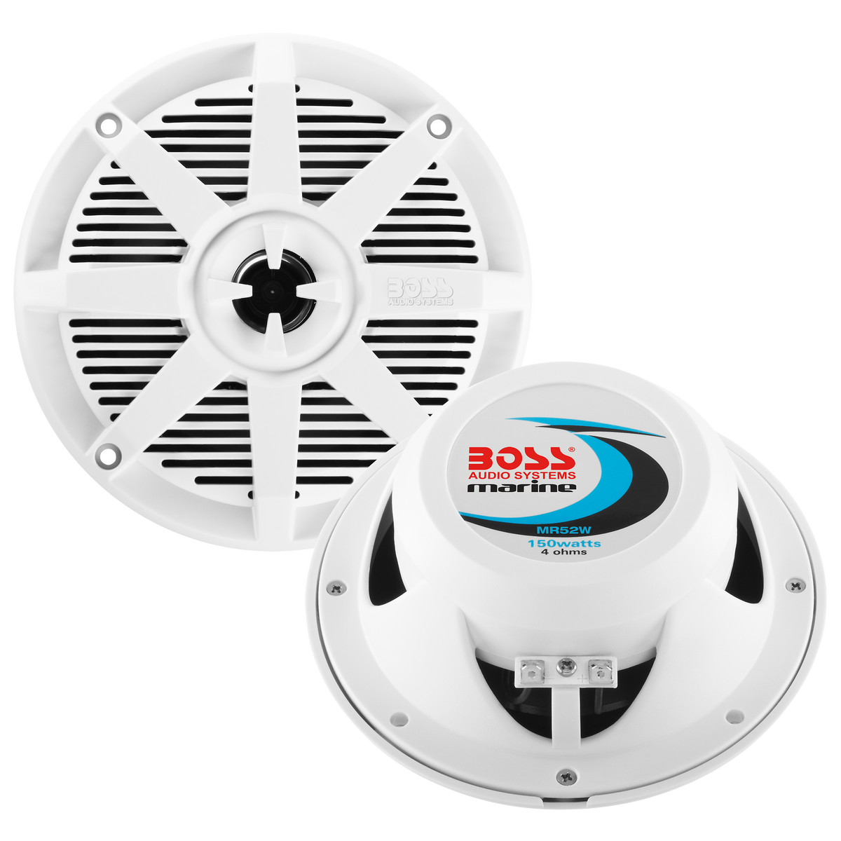 BOSS Audio Systems MR52W 5.25 Inch Marine Speakers, 150 Watt 2-Way Coaxial, White, Sold in Pairs