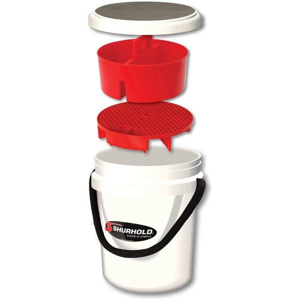 Shurhold One Bucket System - White 5-Gallon Rope Handle Bucket with Grate, Caddy, and Padded Lid/Seat