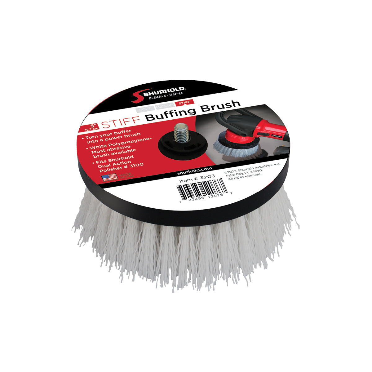 Shurhold 3205 Stiff White DAP Scrub Brush - Teak Cleaning Attachment for Dual Action Polisher #3100