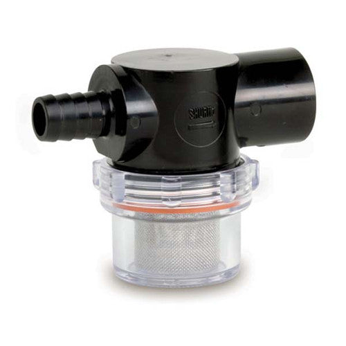 Shurflo Twist-On Water Strainer - 1/2 Inch Barb Inlet, Clear Bowl