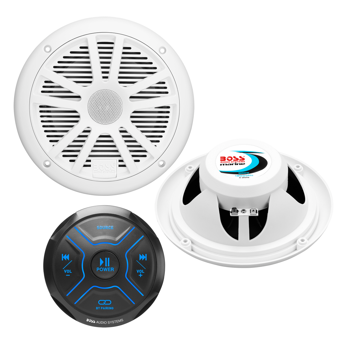 Boss Audio Systems MG150W.6 Marine Stereo Package with Bluetooth Receiver and Two Pairs of 6.5 Inch Speakers