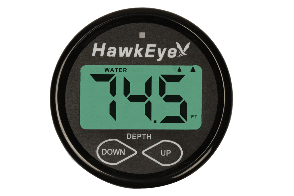 Hawk Eye Electronics DepthTrax Depth Sounder with Air and Water Temperature, 600 Feet - Transom Mount or Glue-In-Hull