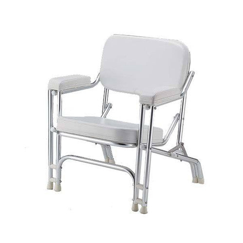 Gen3 Marine BC-26 Stainless Steel Padded Folding Deck Chair, White Vinyl