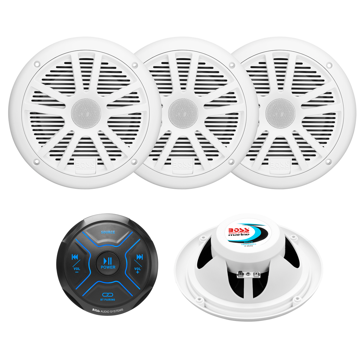 Boss Audio Systems MG250W.64 Marine Bluetooth Gauge Receiver and 6.5 Inch Speaker Package, IPX6 Weatherproof